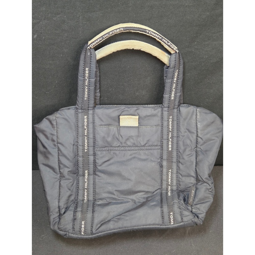 Tommy Hilfiger Navy Blue Insulated Cooler Bag Puffer Tote‎ Bag Quilted Nylon Y2K